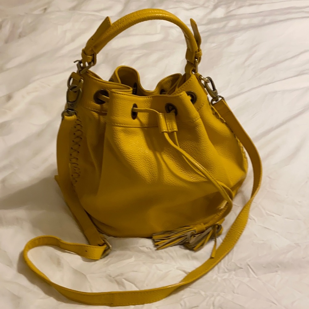 Boden leather drawstring handbag/crossbody.